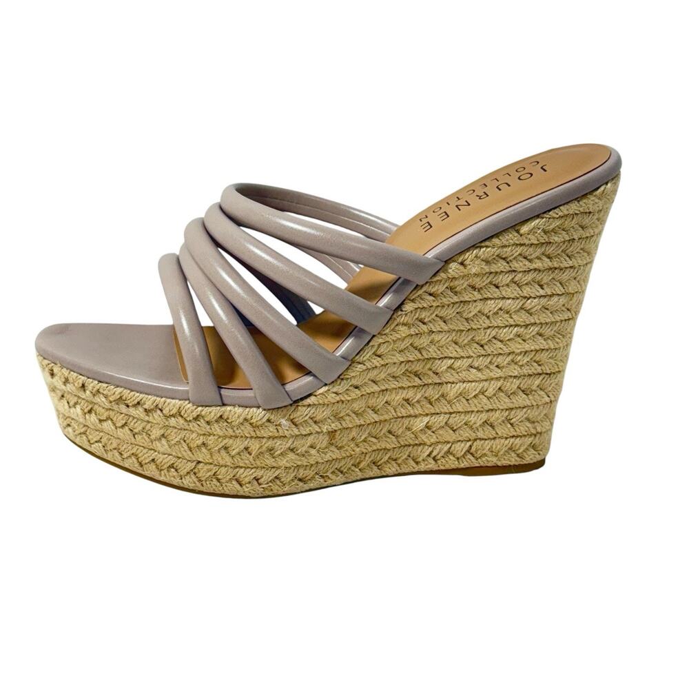 Journee Collection Cynthie Taupe Women's Wedge Open Toe Slip On sandals SZ/11 - Picture 3 of 10